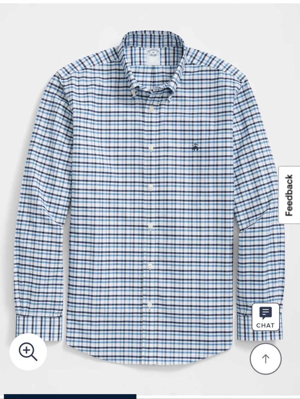 Brooks Bros  Blue and White Plaid No-Iron Button-Down Shirt, Size Large